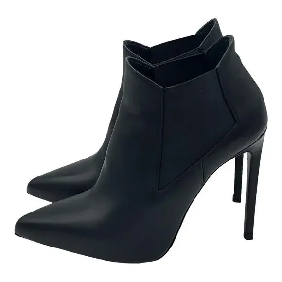Saint Laurent Calfskin Classic Paris Ela 110 Ankle Boots - Black - 38.5 - Picture 2 of 16